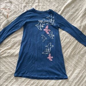 Tea Collection Blue and Pink Bird Long Sleeve Tee